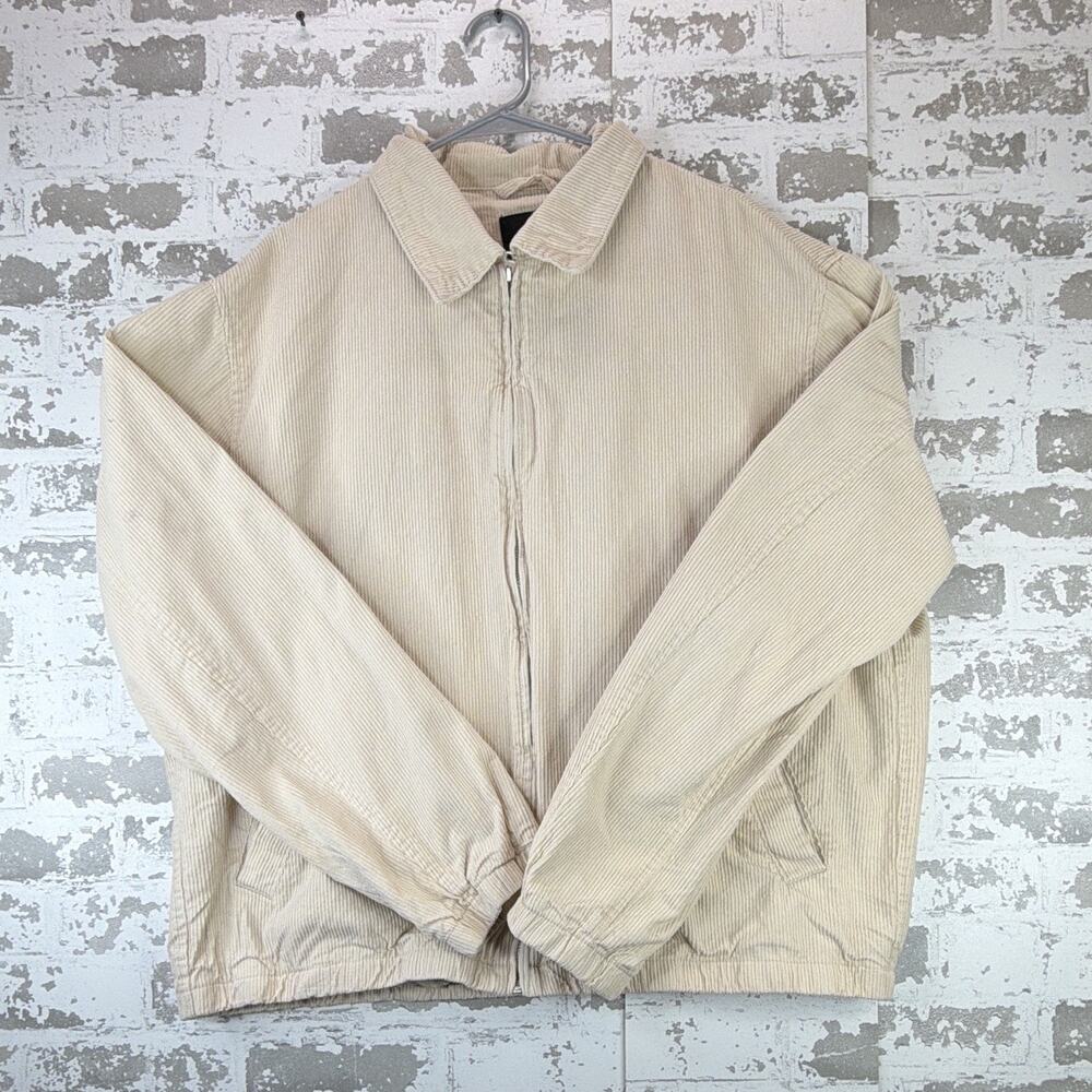 H&M Jacket Mens XL Beige Corduroy Full Zip Harrington Bomber Cotton Lined